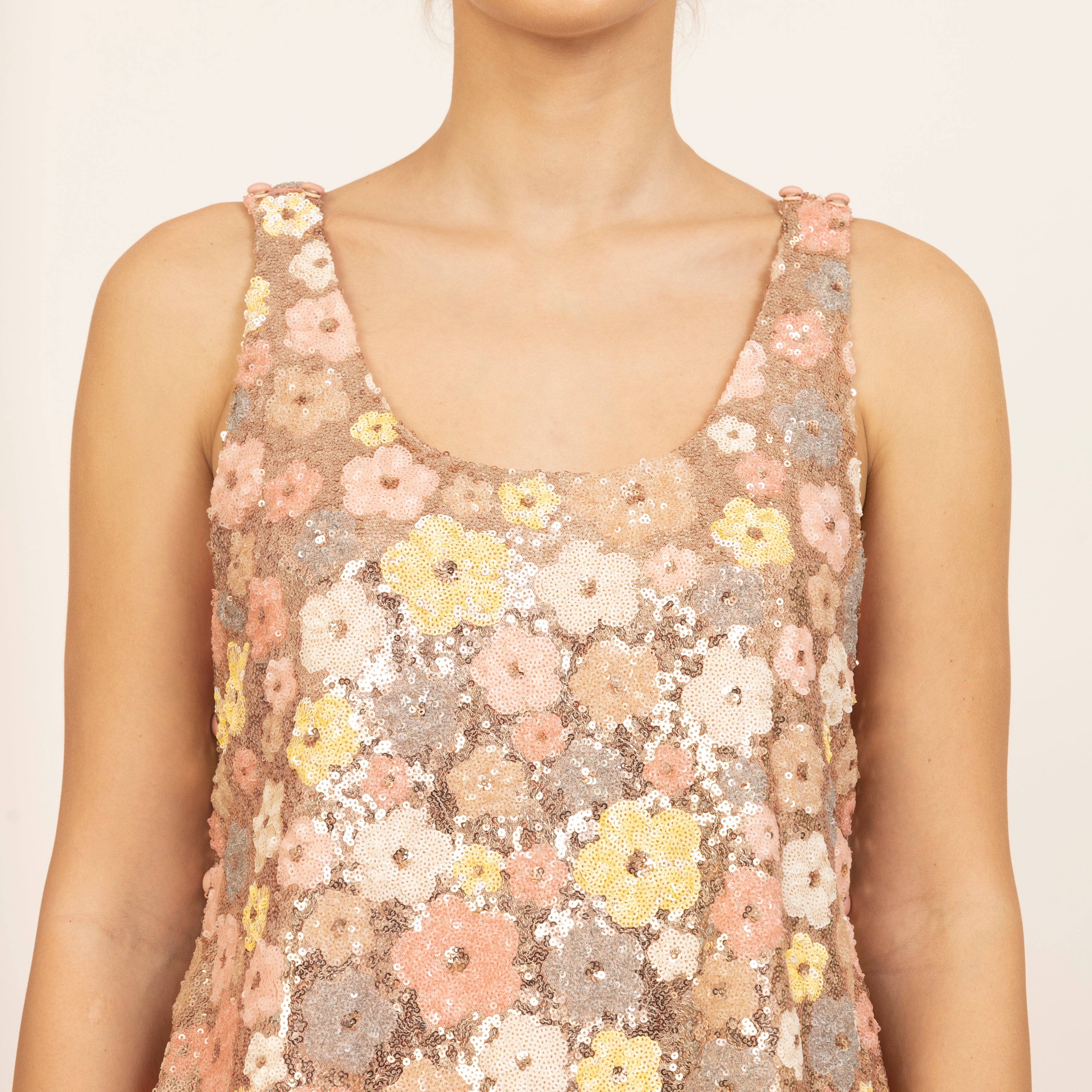 Peach A-Line Sequin Shrug with spaghetti