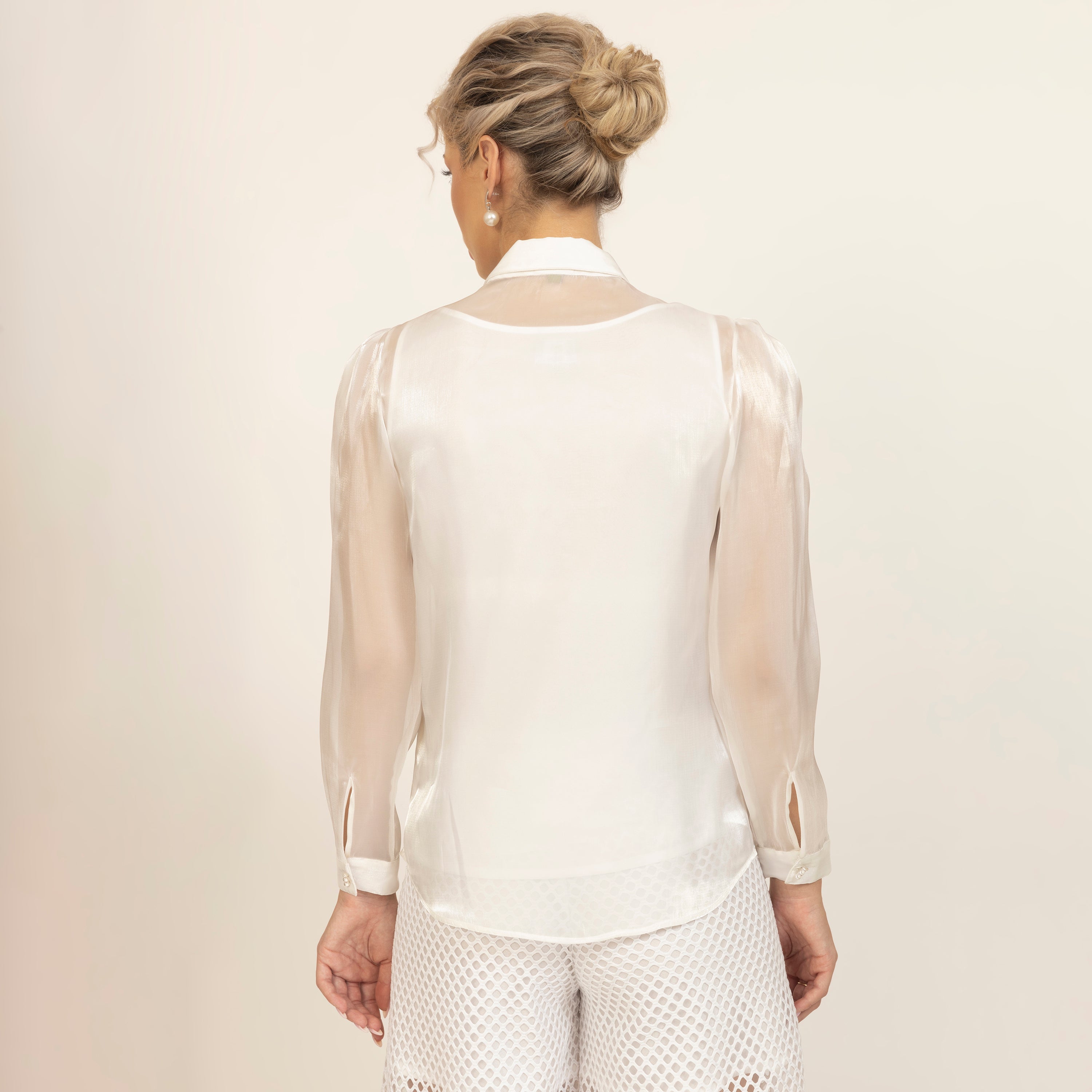 White Satin Organza Shirt With Spaghetti