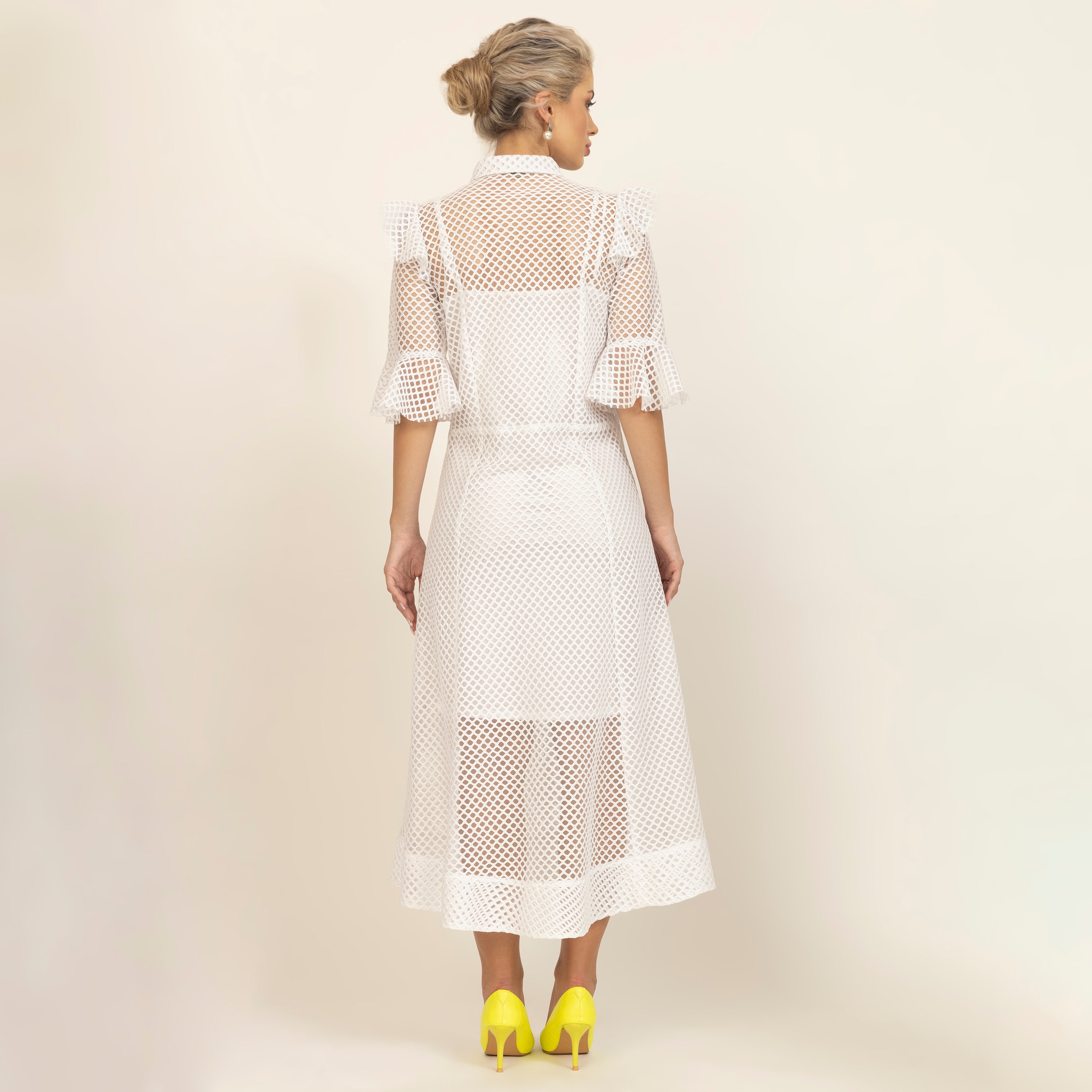 White Mesh Net Dress With Spaghetti