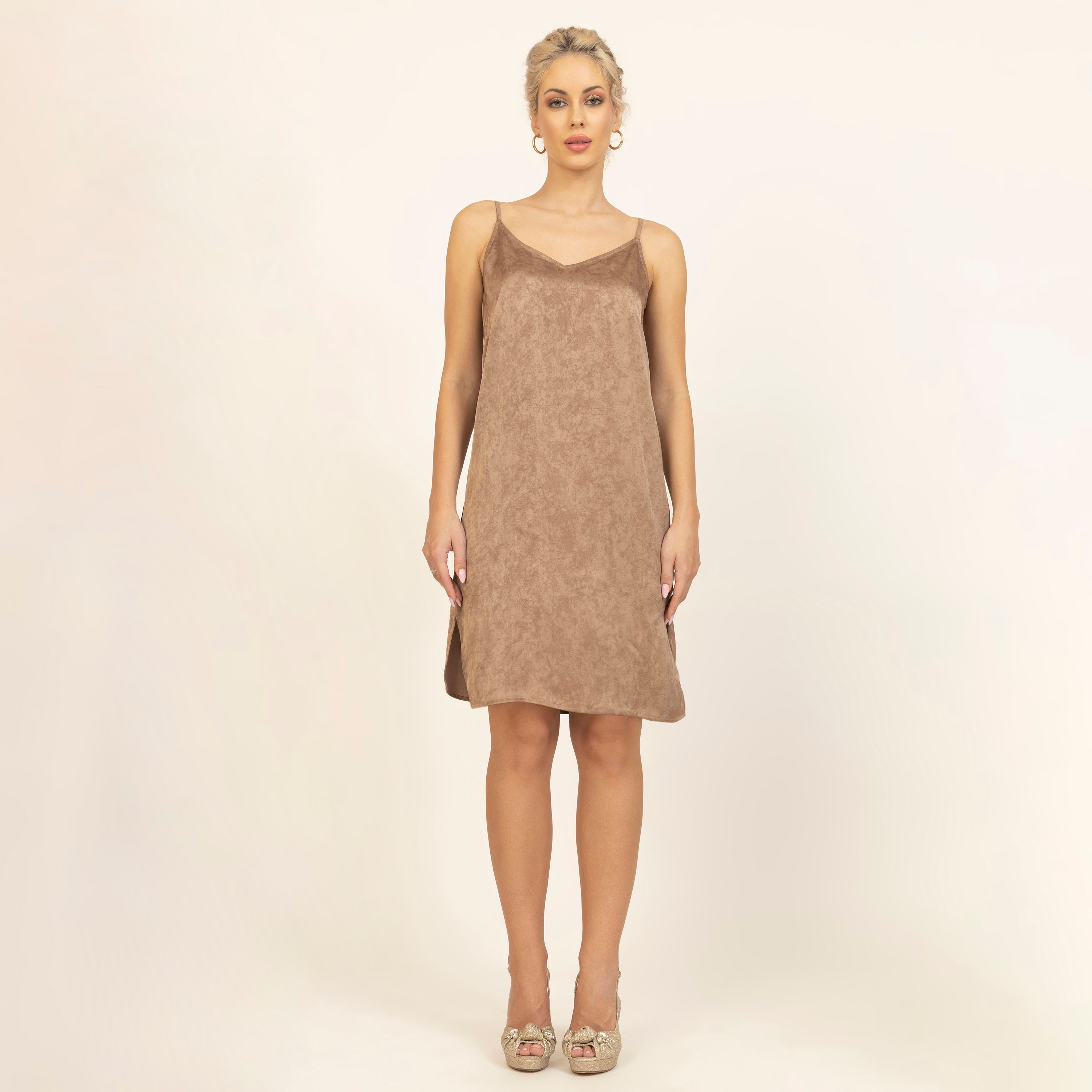 Beige Satin Spaghetti Dress