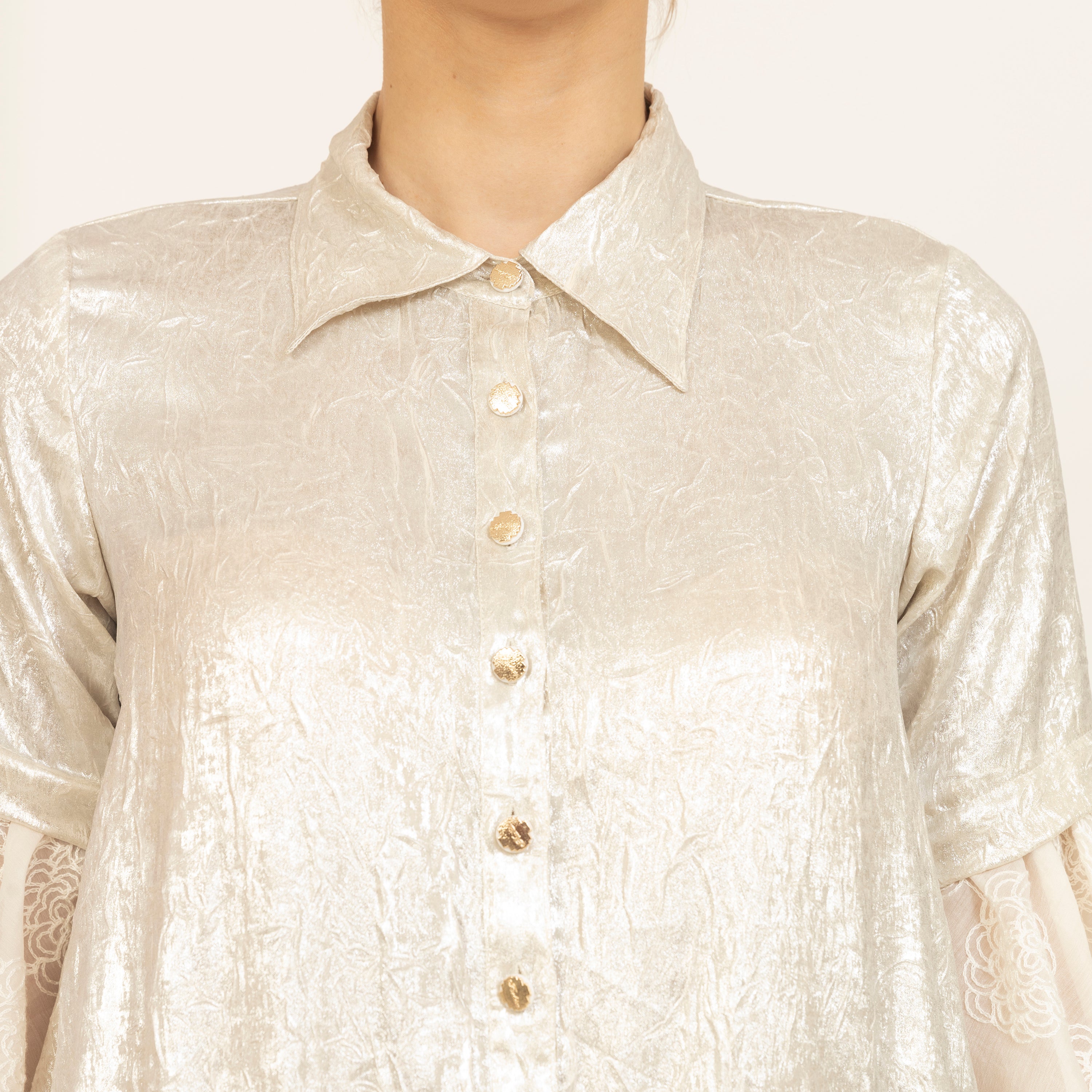 Golden Top With Foil Print and Silk Embroidery