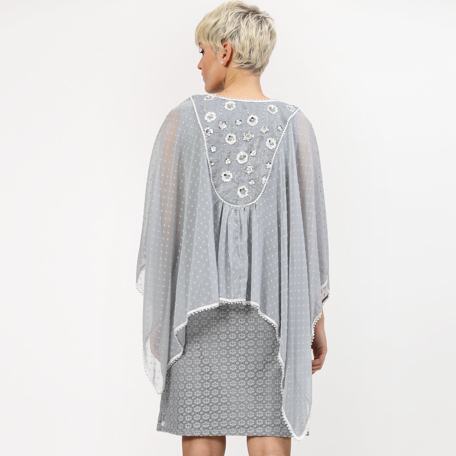 Grey Georgette Cape with Yoke Embroidery