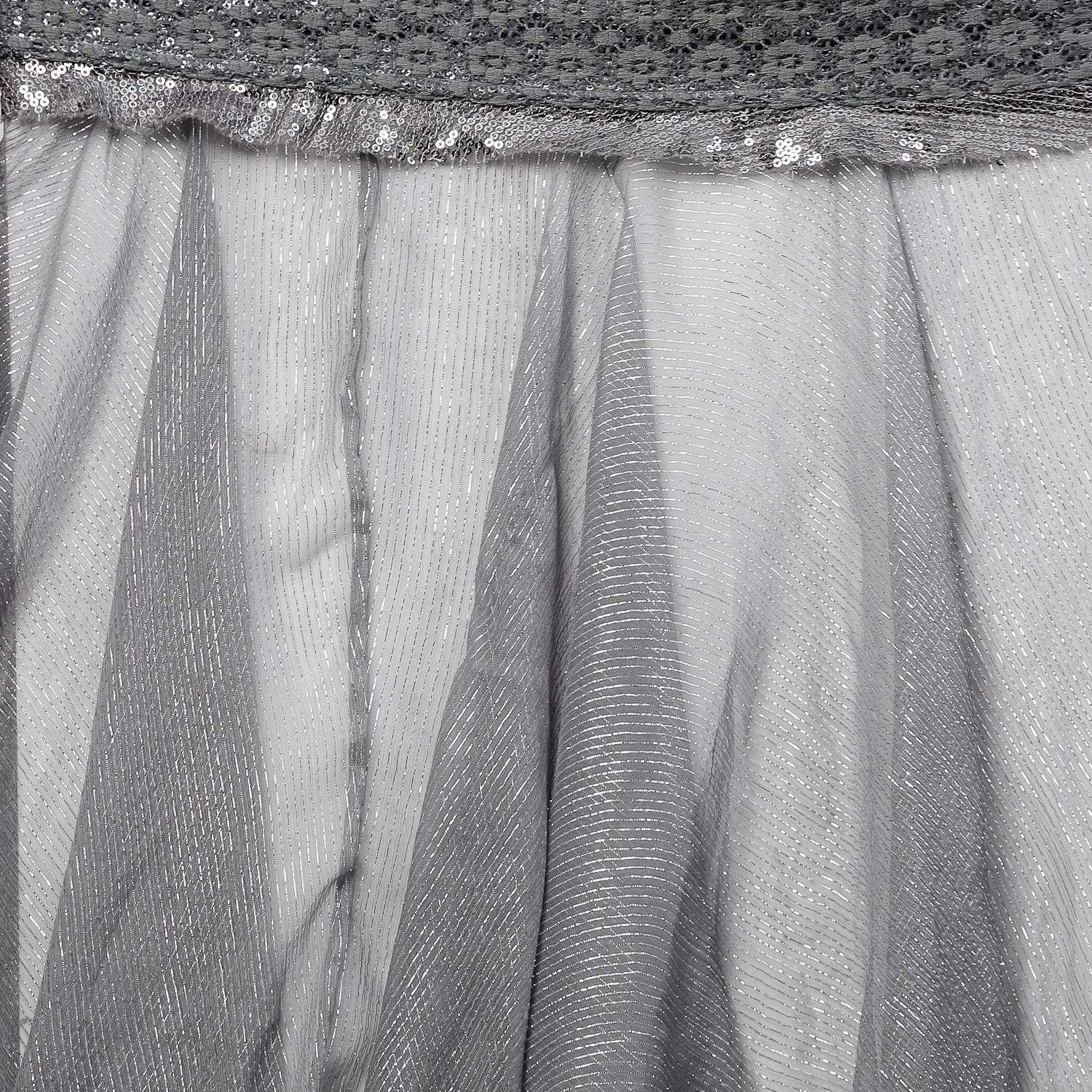 Grey Georgette Saree With Silver Dots And Lurex Frill