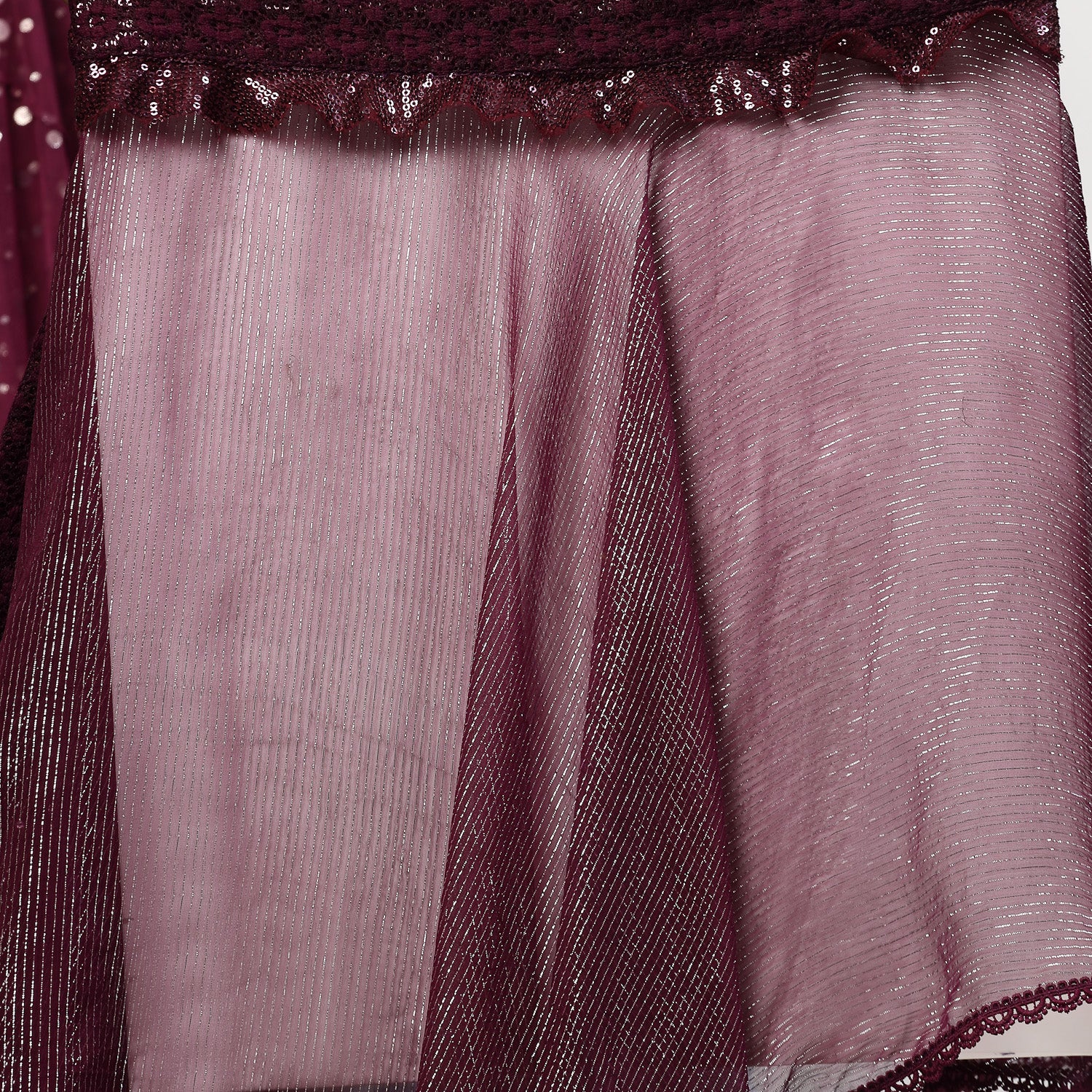 Purple Georgette Saree With Silver Dots And Lurex Frill
