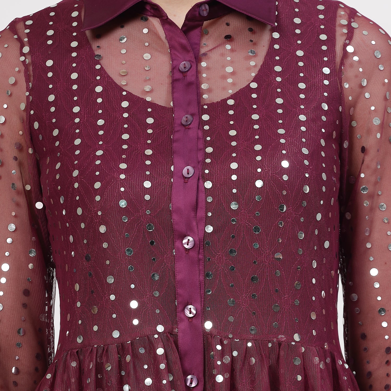 Purple Sequins Tunic With Flower Lace