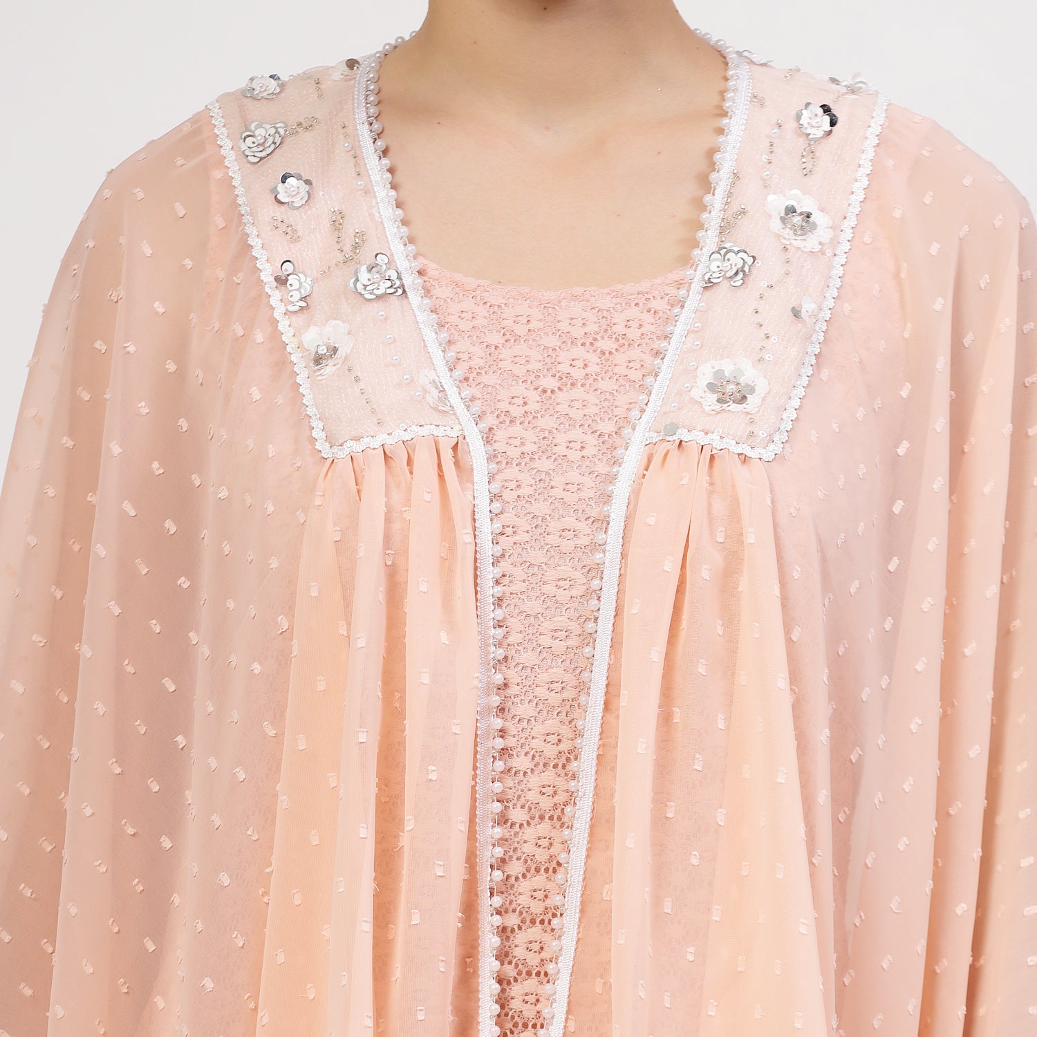 Peach Georgette Cape With Yoke Embroidery