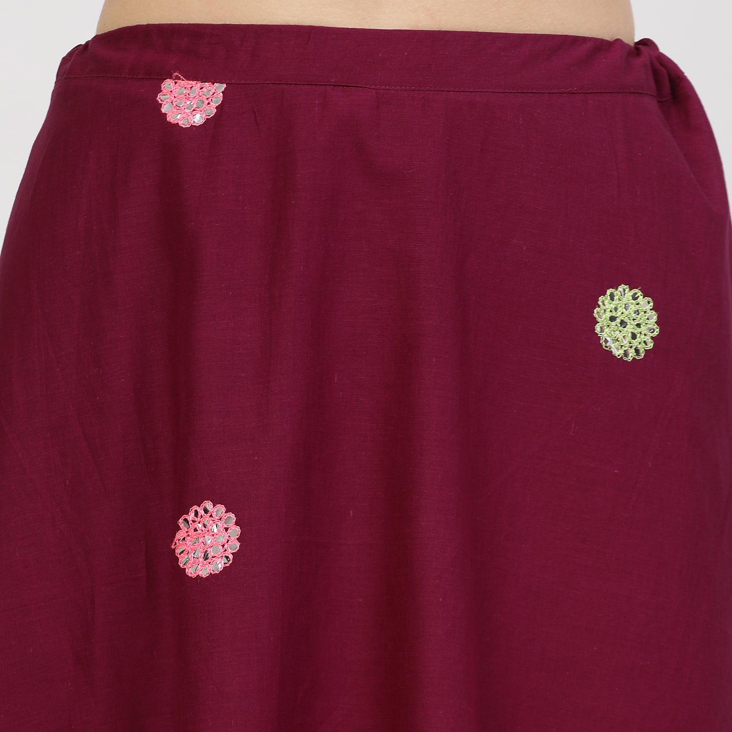 Purple Asymmetrical Skirt With Mirror Embroidery