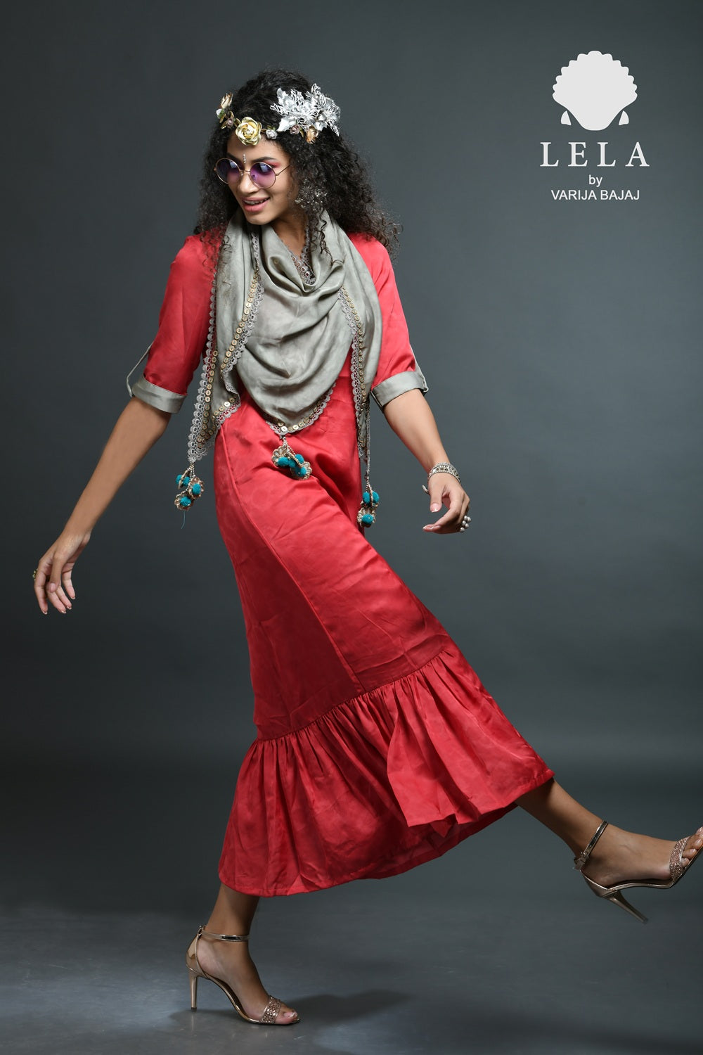 Red Tye & Dye Tunic With Side Gathers