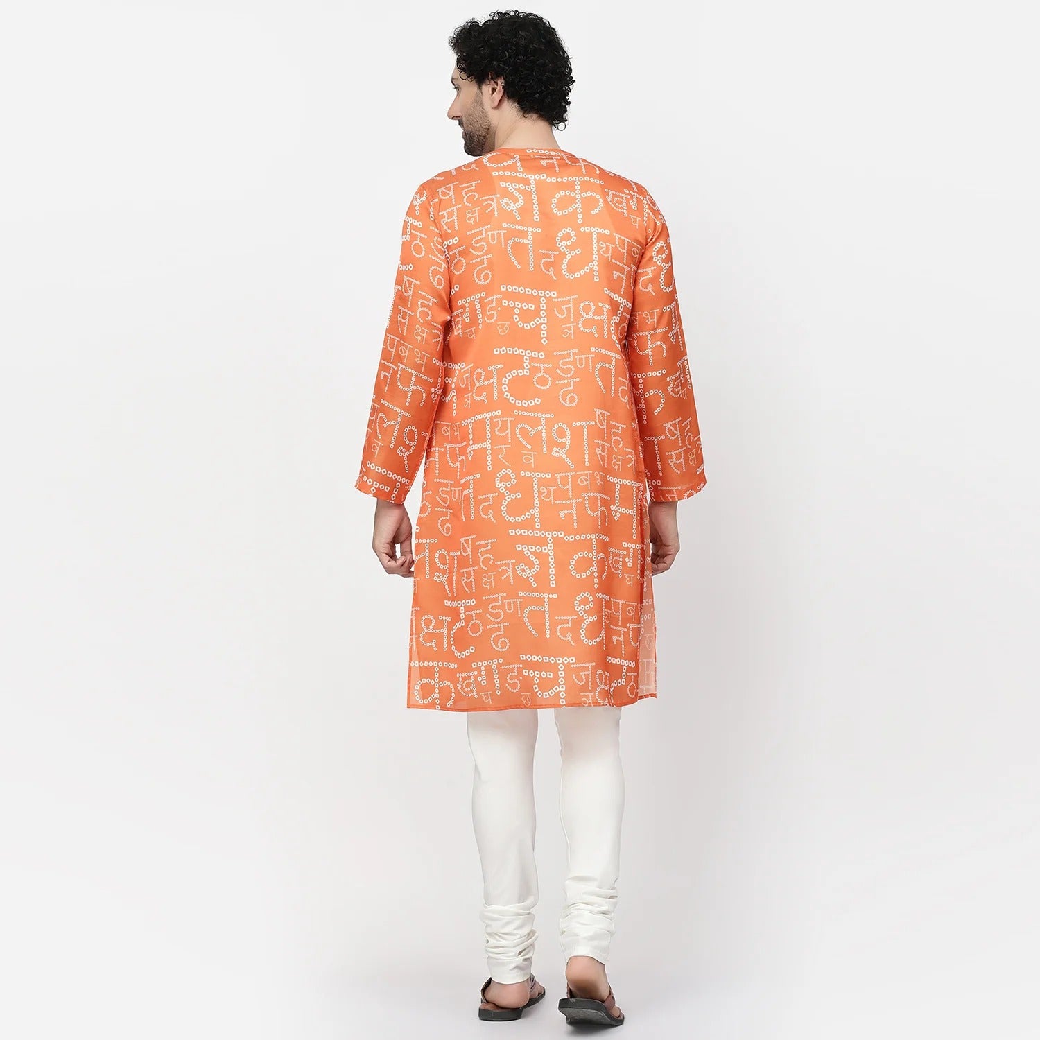 Orange Hindi Bandhni Satin Kurta