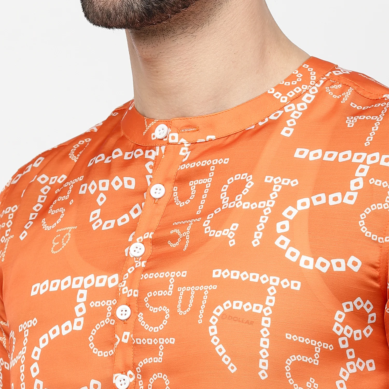 Orange Hindi Bandhni Satin Kurta