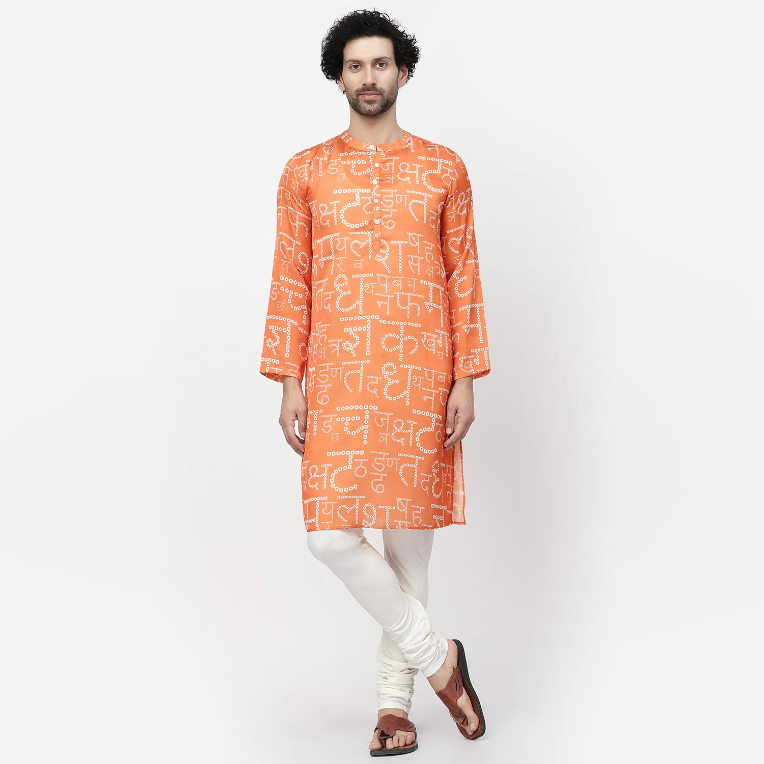 Orange Hindi Bandhni Satin Kurta