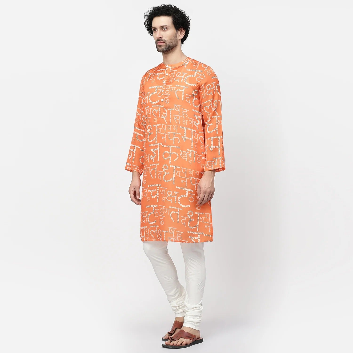 Orange Hindi Bandhni Satin Kurta