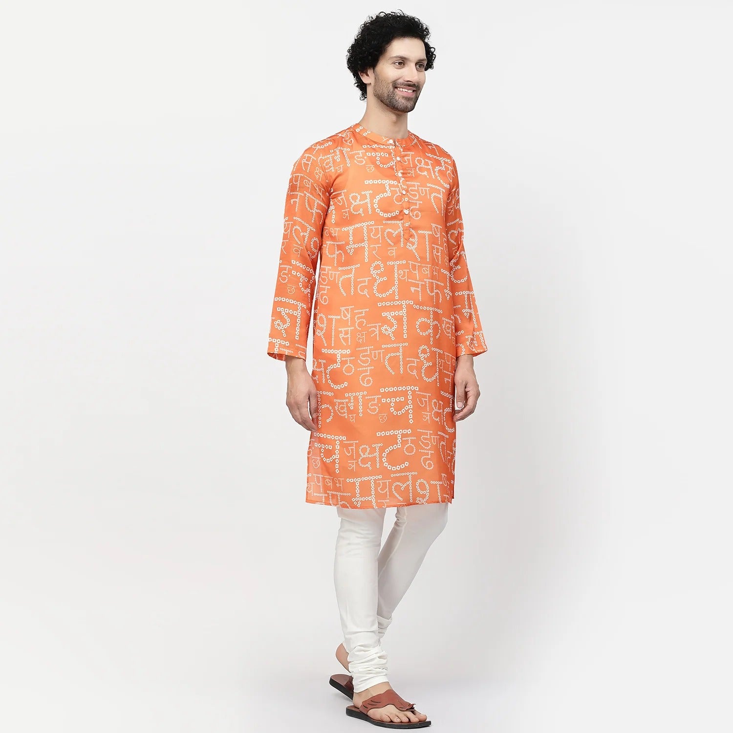 Orange Hindi Bandhni Satin Kurta