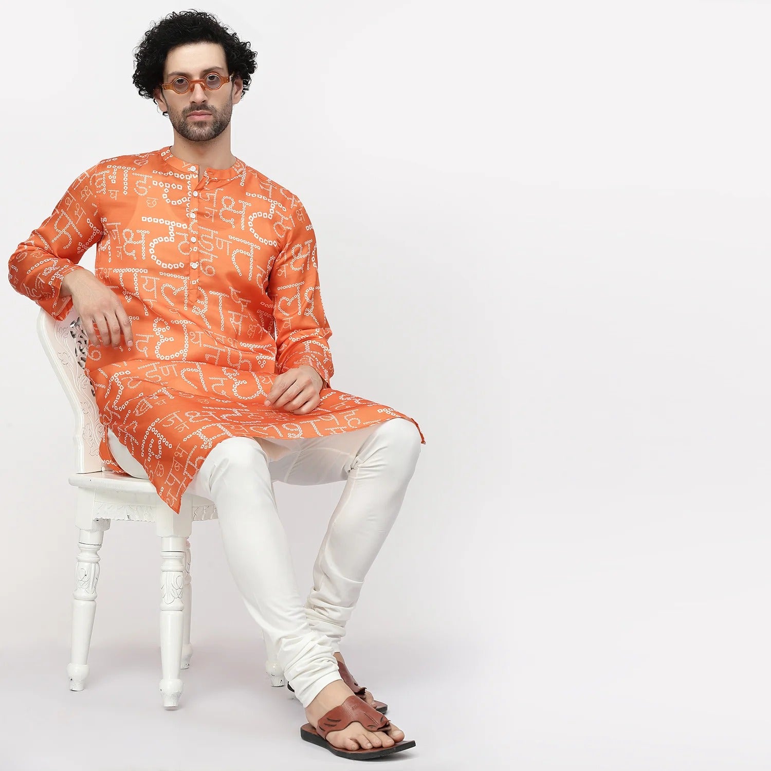 Orange Hindi Bandhni Satin Kurta
