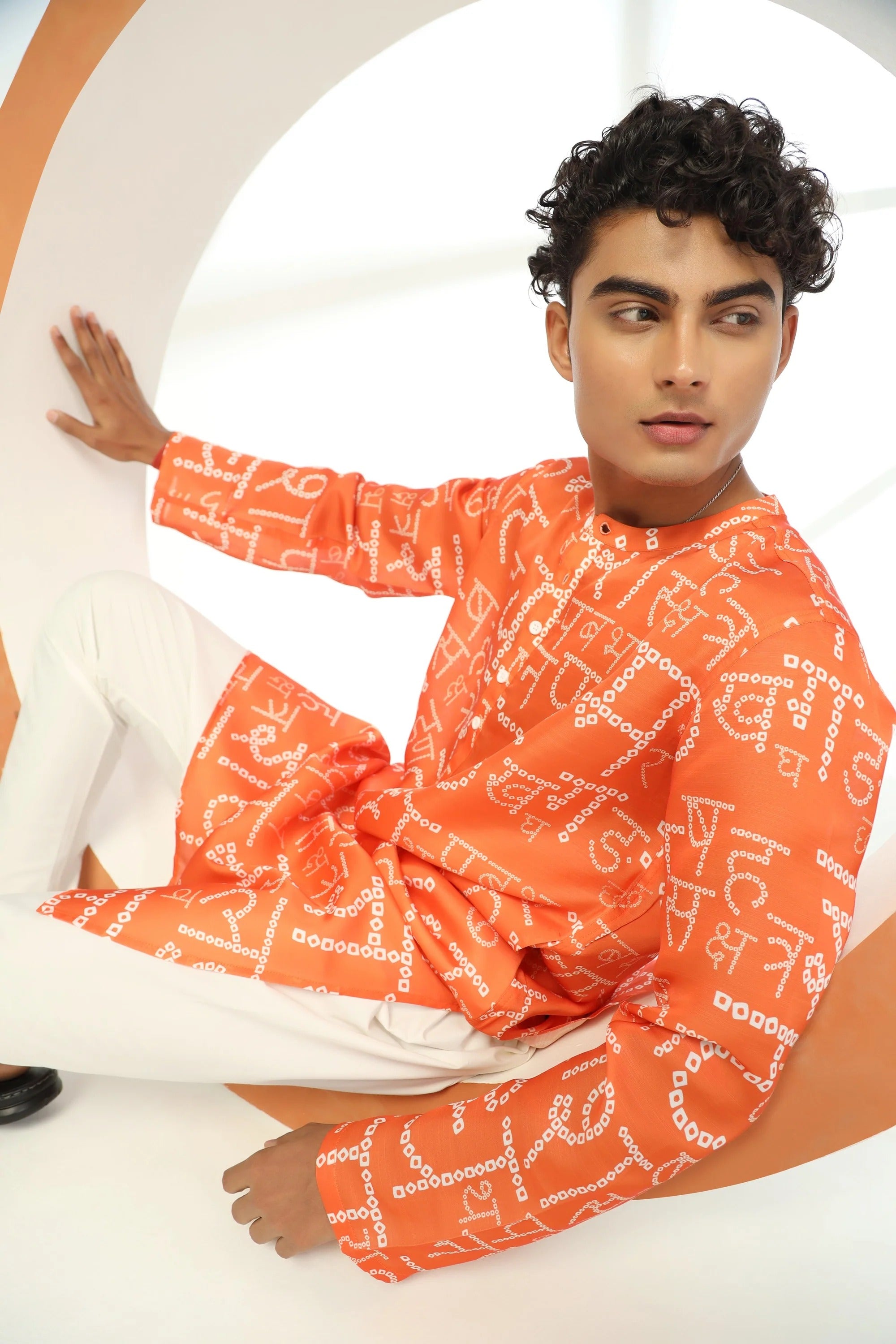 Orange Hindi Bandhni Satin Kurta