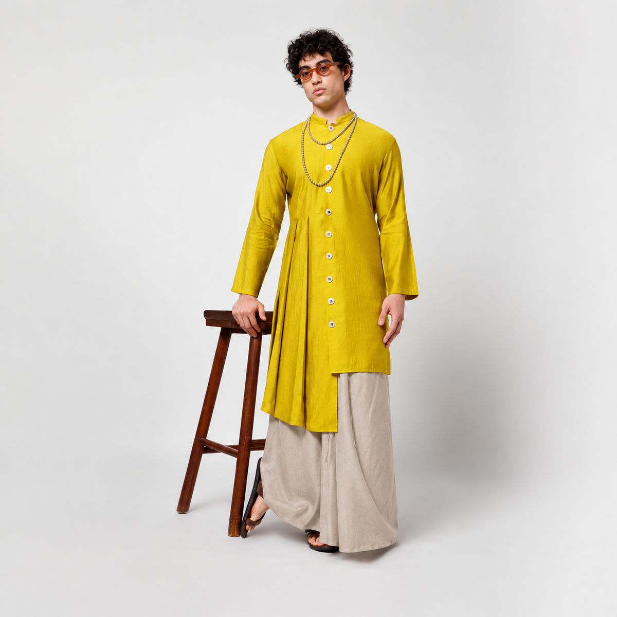 Beige Silk Dhoti With Elasticated Waistband