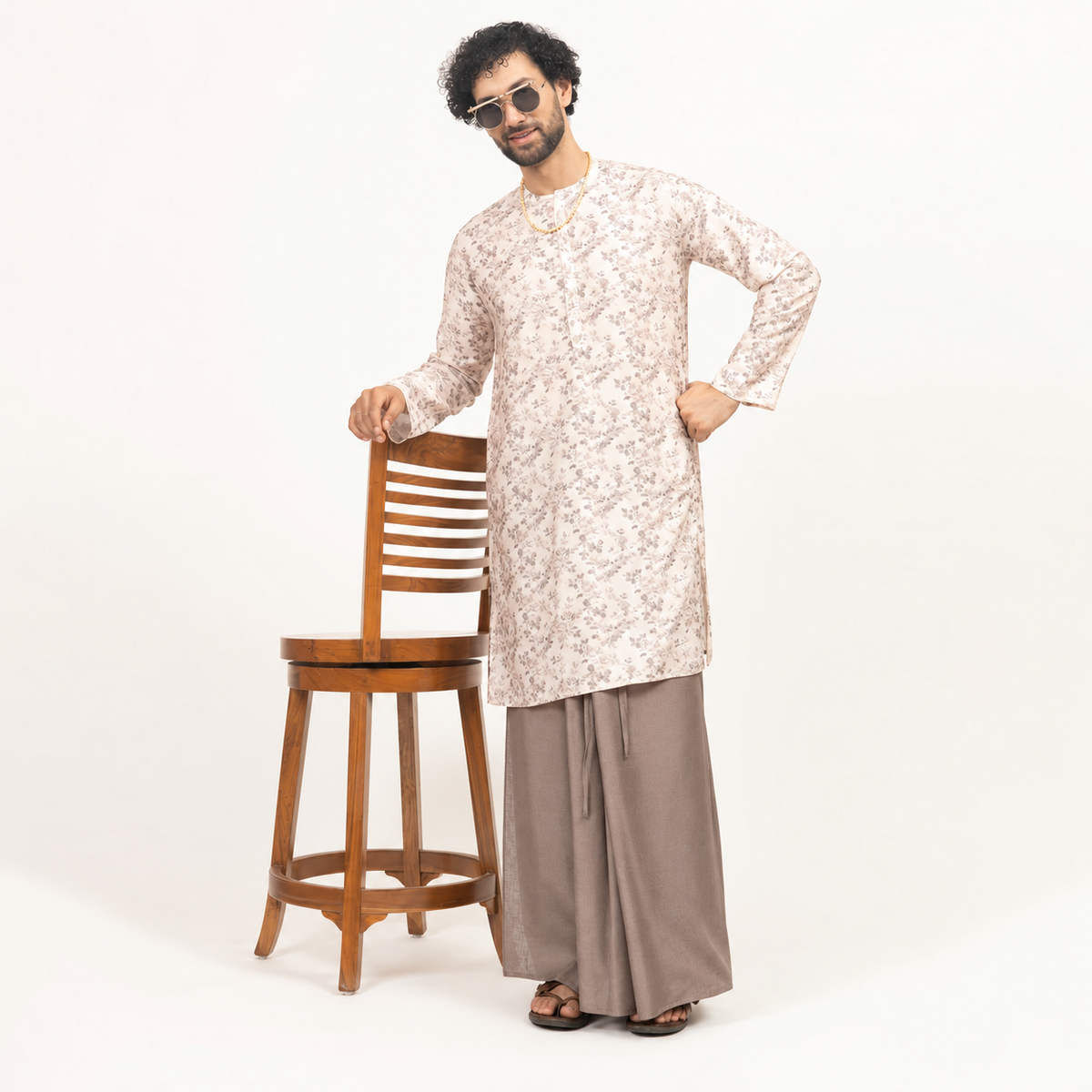 Brown Dhoti With Elasticated Waistband
