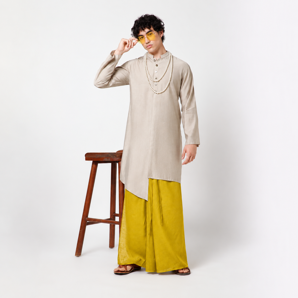 Olive Silk Dhoti With Elasticated Waistband