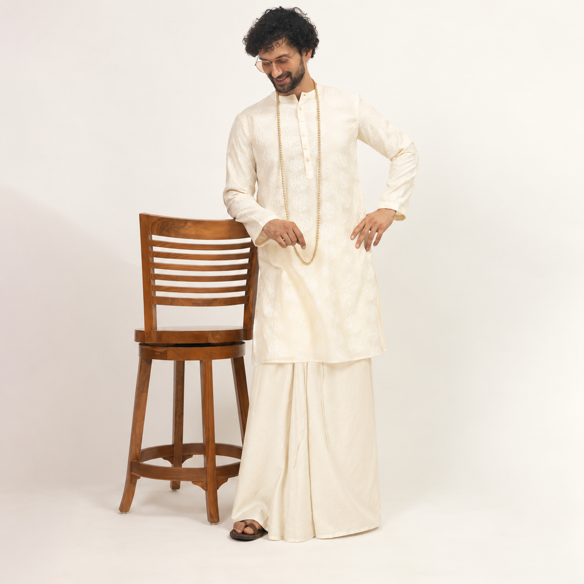 Off White Dhoti With Elasticated Waistband