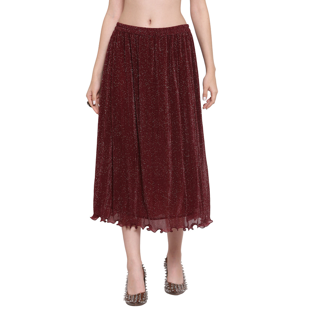 Maroon Plisse Long Skirt