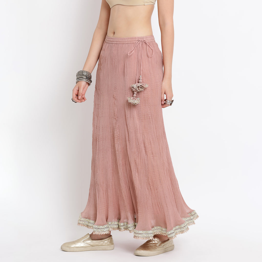 Pink chiffon crinkle skirt with lace
