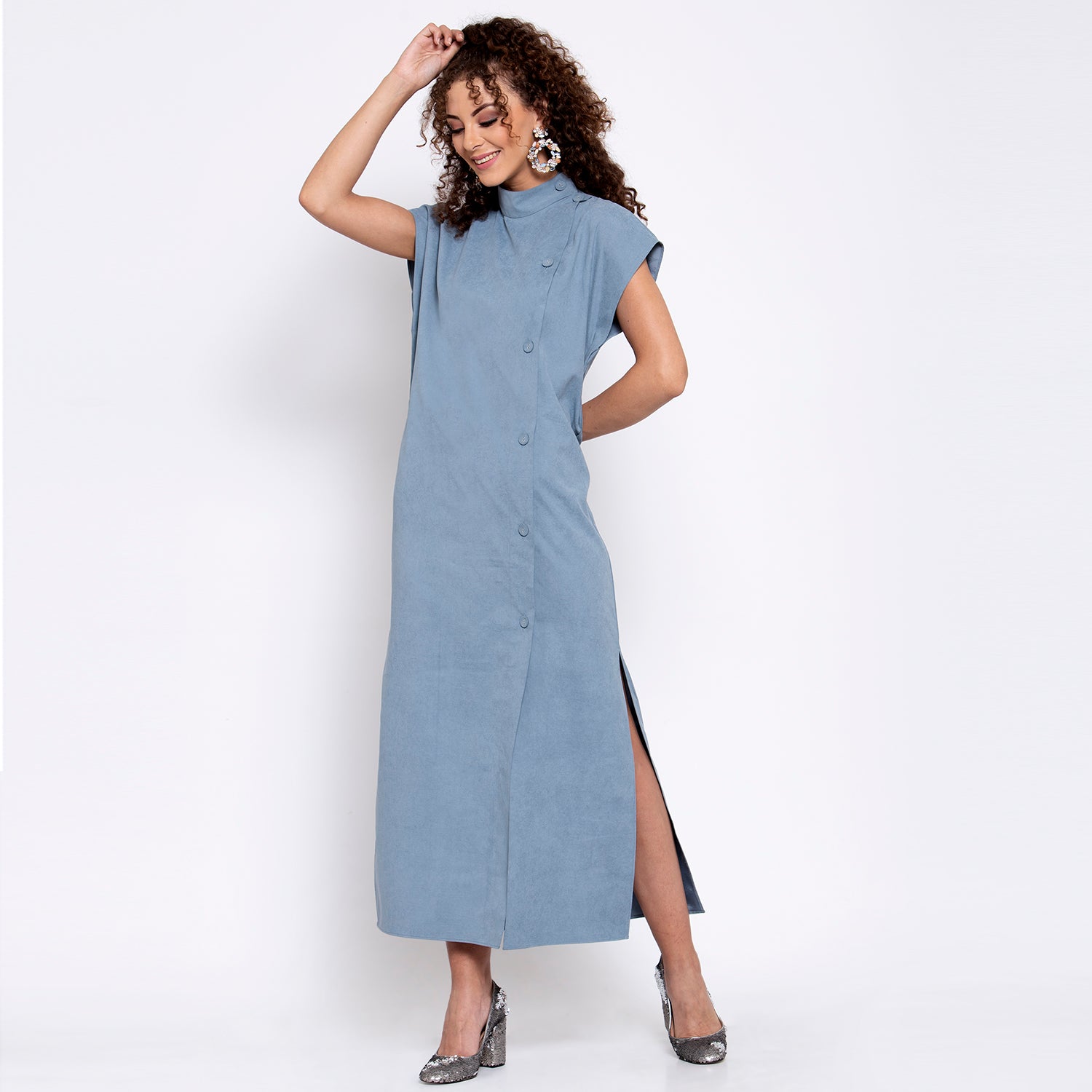 Blue Long Dress With Buttons