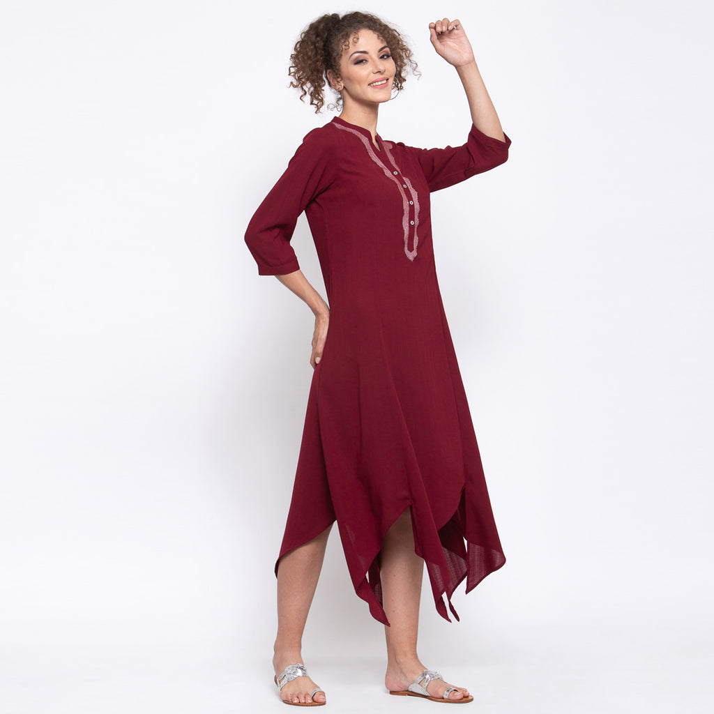 Maroon Traingle Dress With Sequins Embroidery