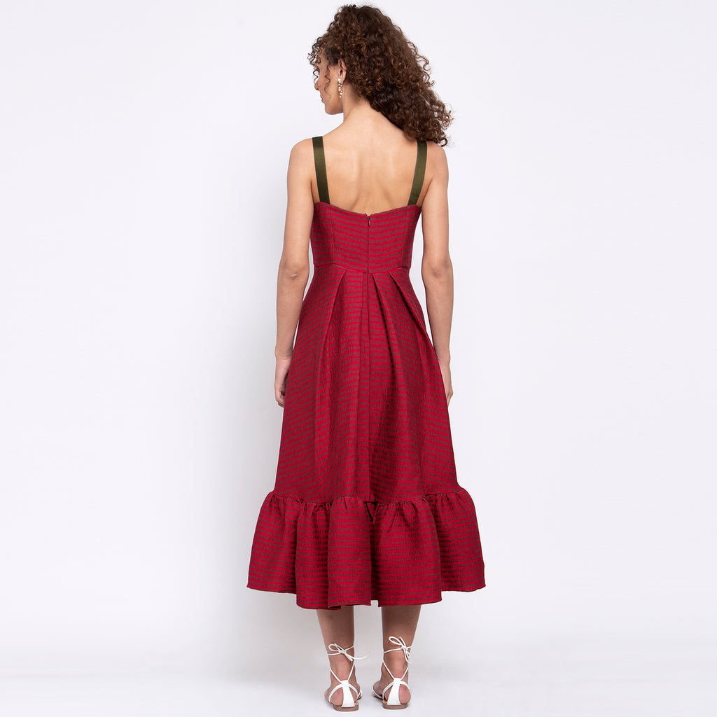 Red Texture Dress With Frill At Bottom