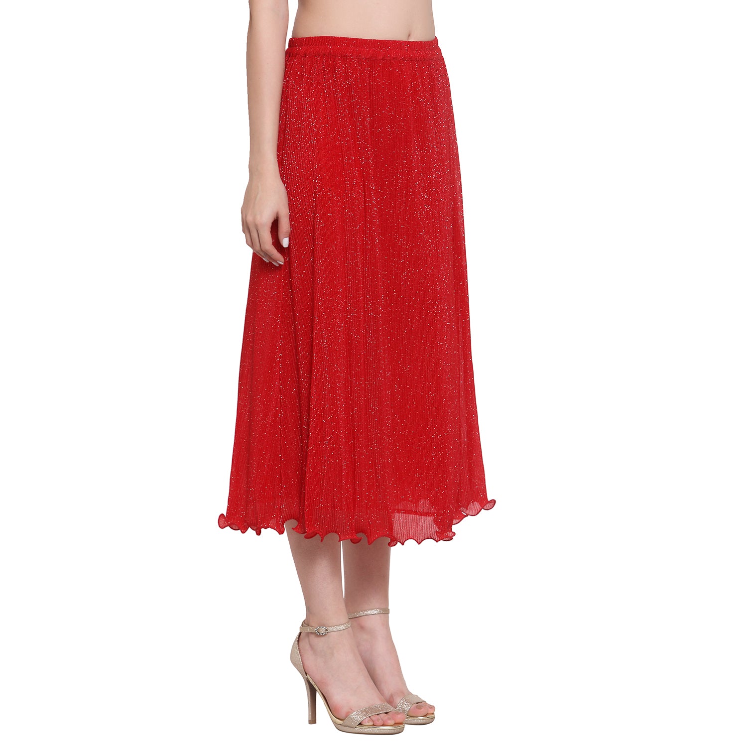 Red Plisse Long Skirt