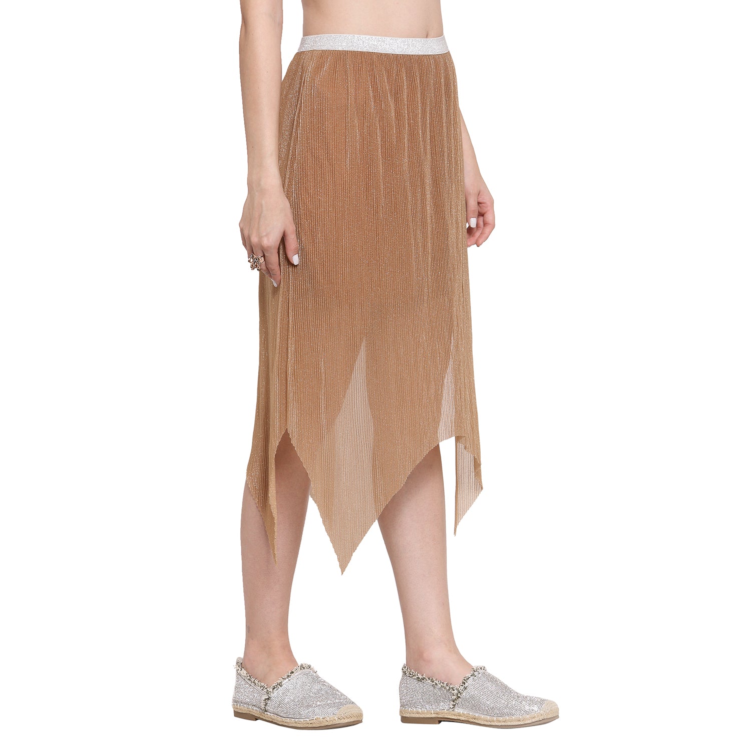 Beige Plisse Asymmetric Skirt