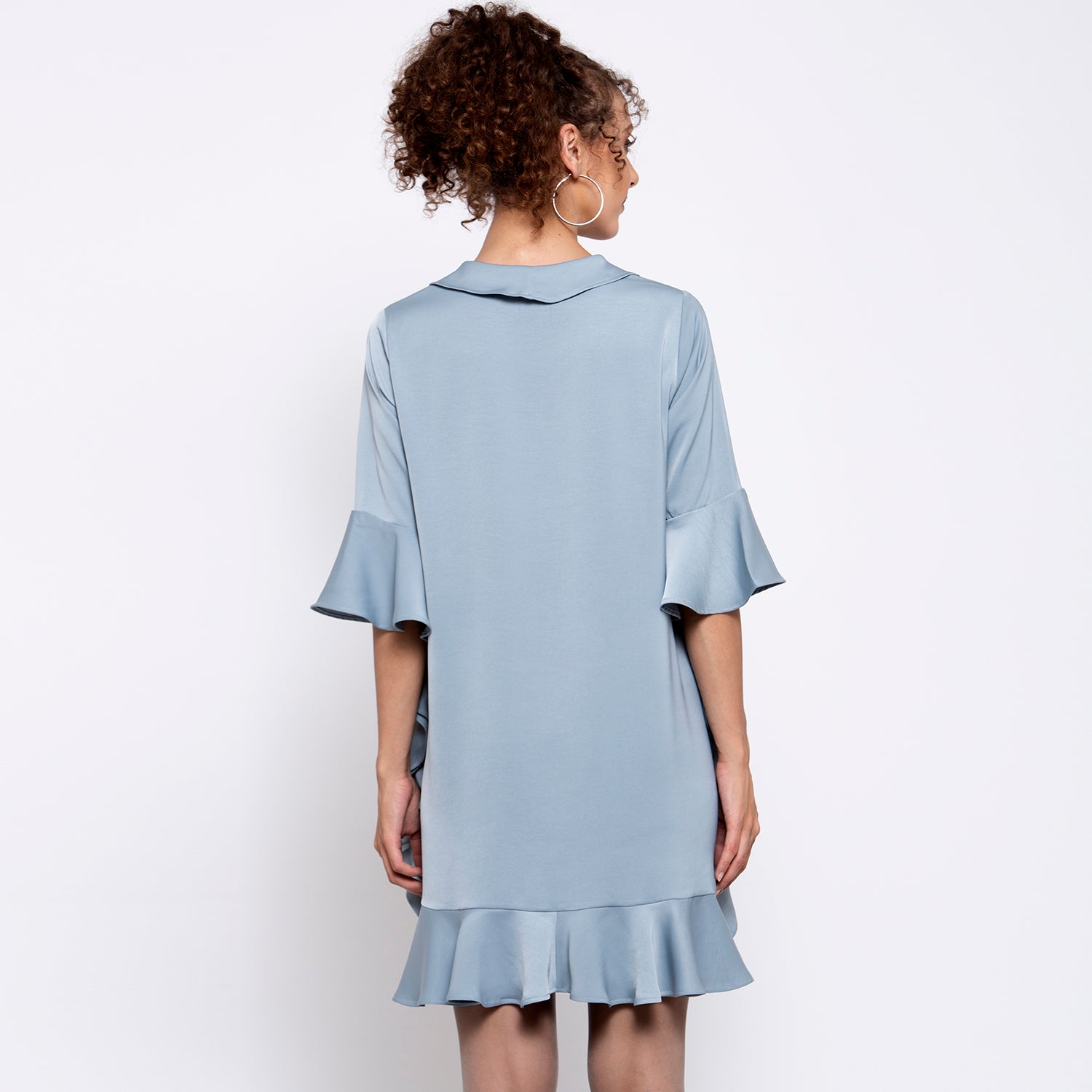 Blue Satin Frill Dress