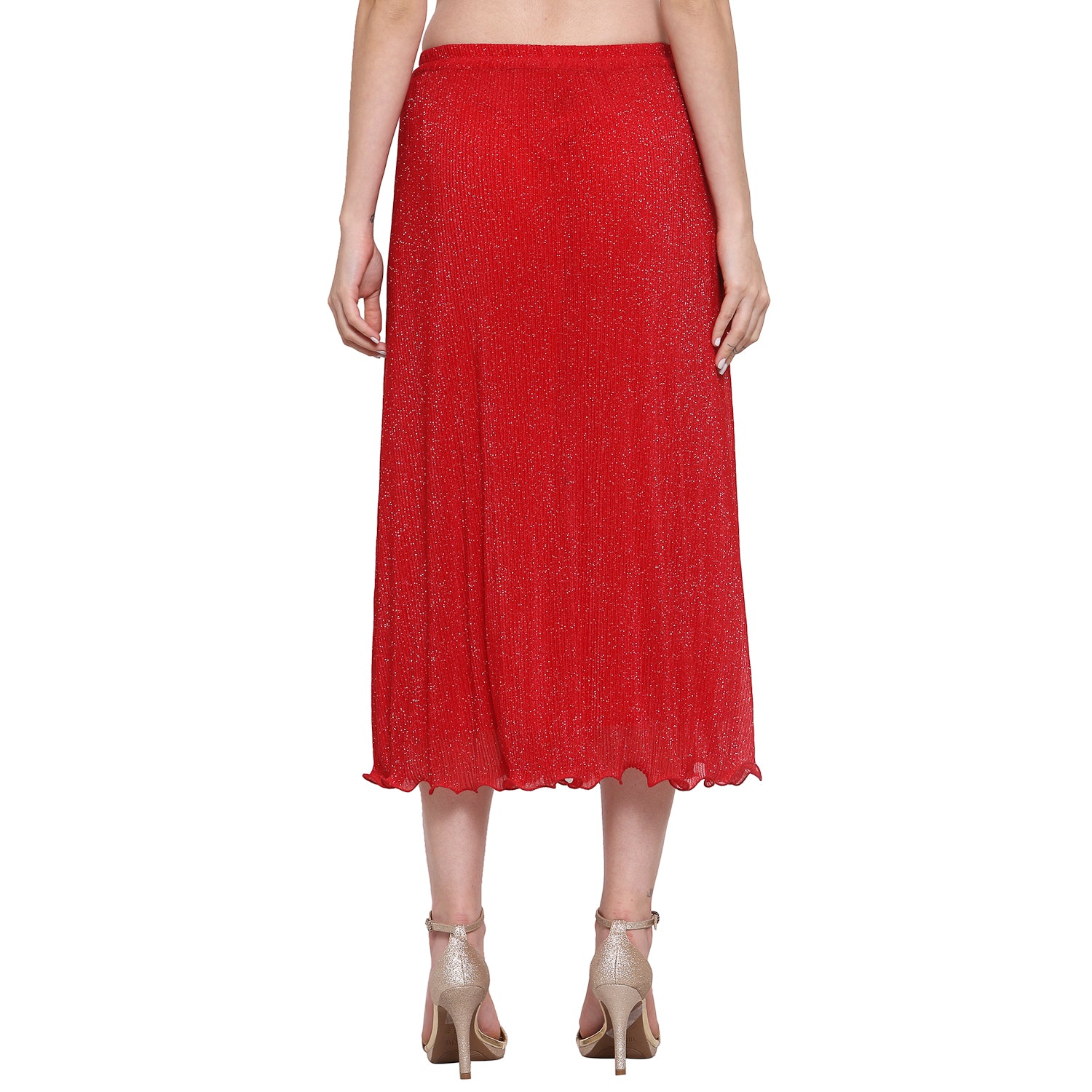 Red Plisse Long Skirt