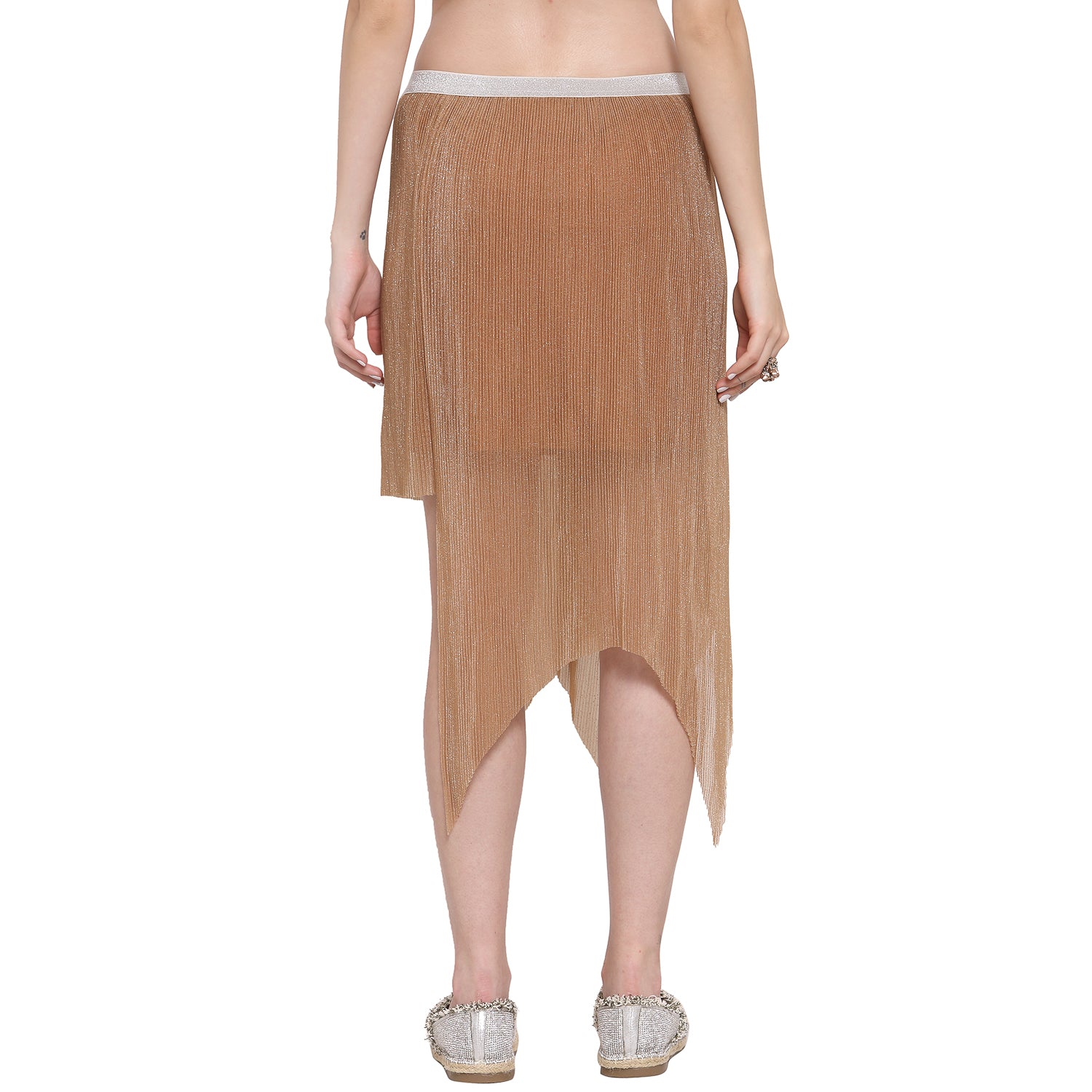 Beige Plisse Asymmetric Skirt