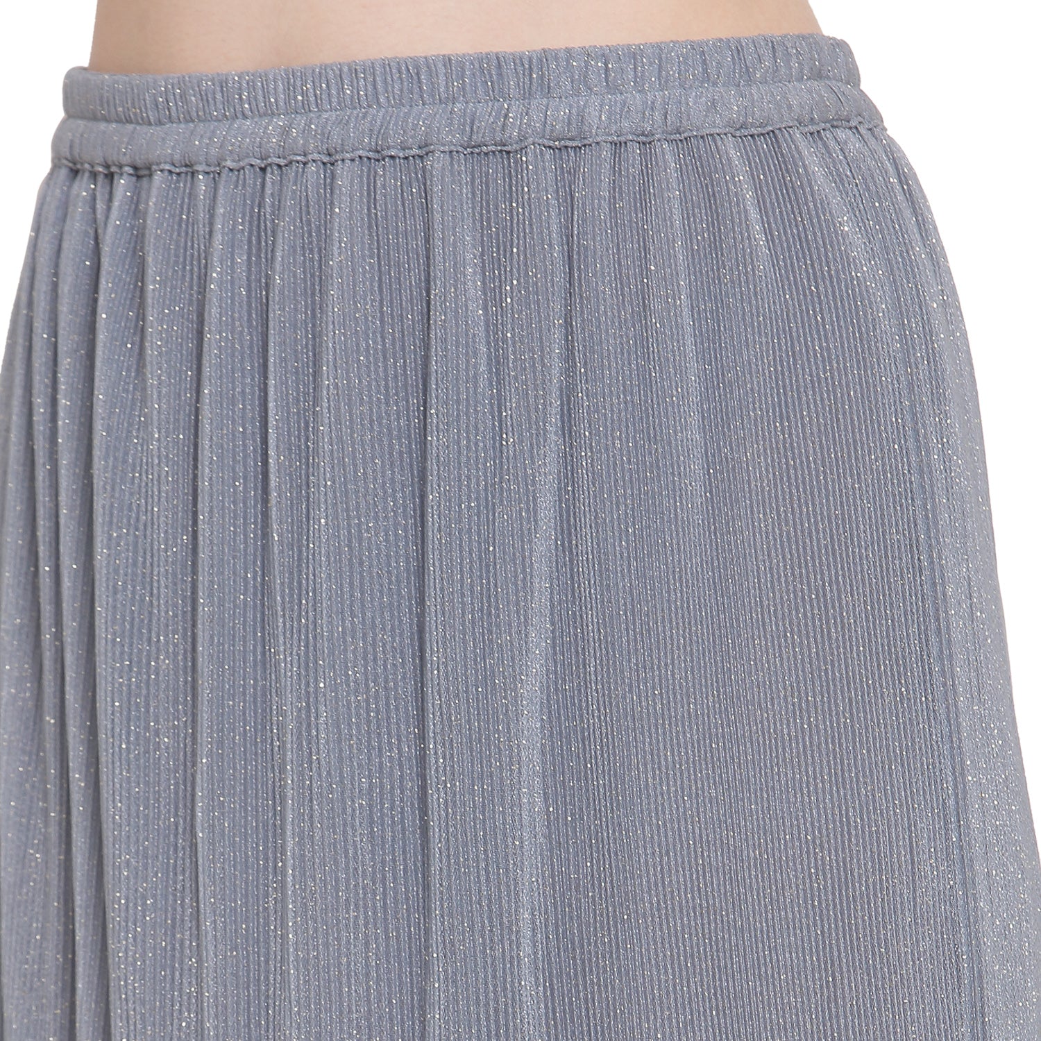 Grey Plisse Long Skirt With Frill