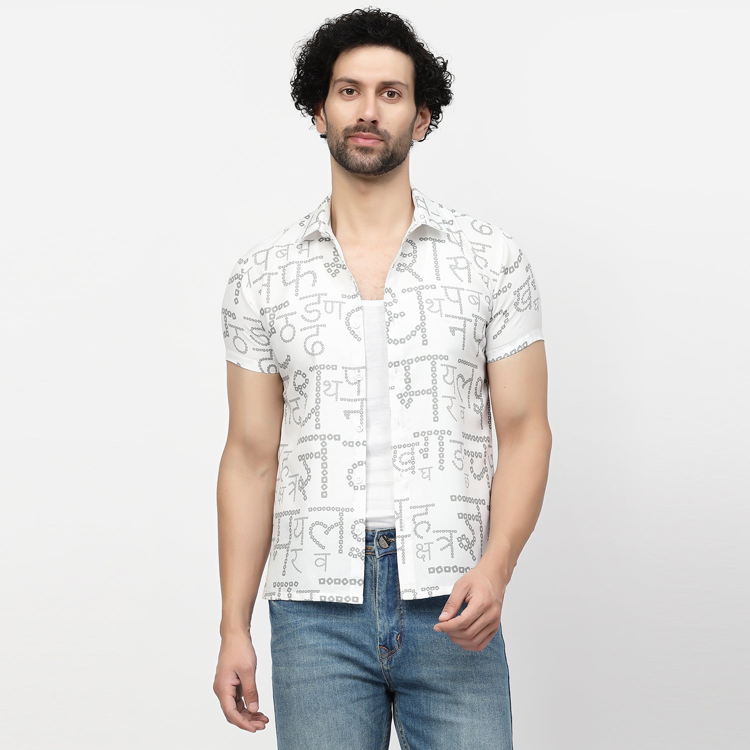 Bandhani Print Alphabet Shirt for Men