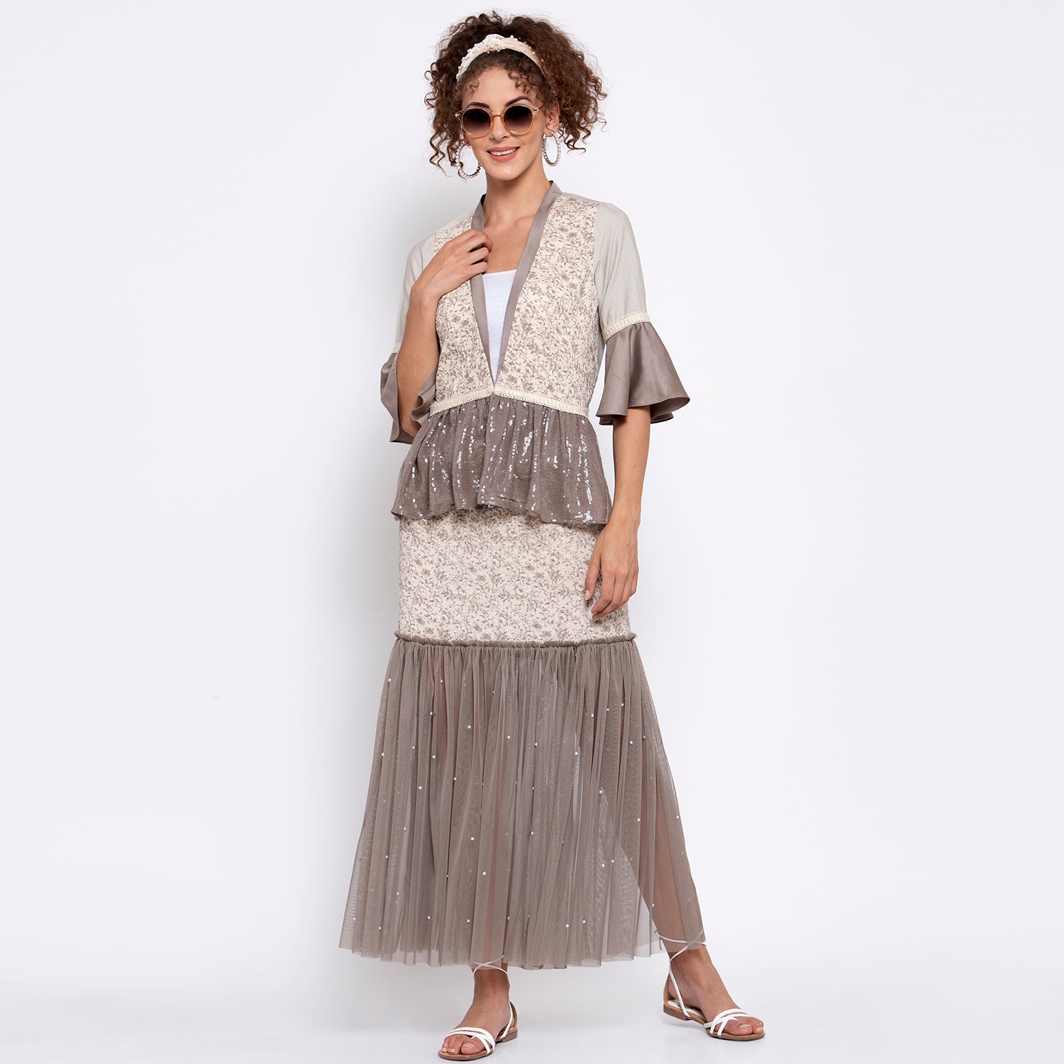 Beige And Grey Sequins Jacket, Organza jackets, Stylish Jackets, Summer Women’s Jackets, Long Women Jackets , Short jackets for women