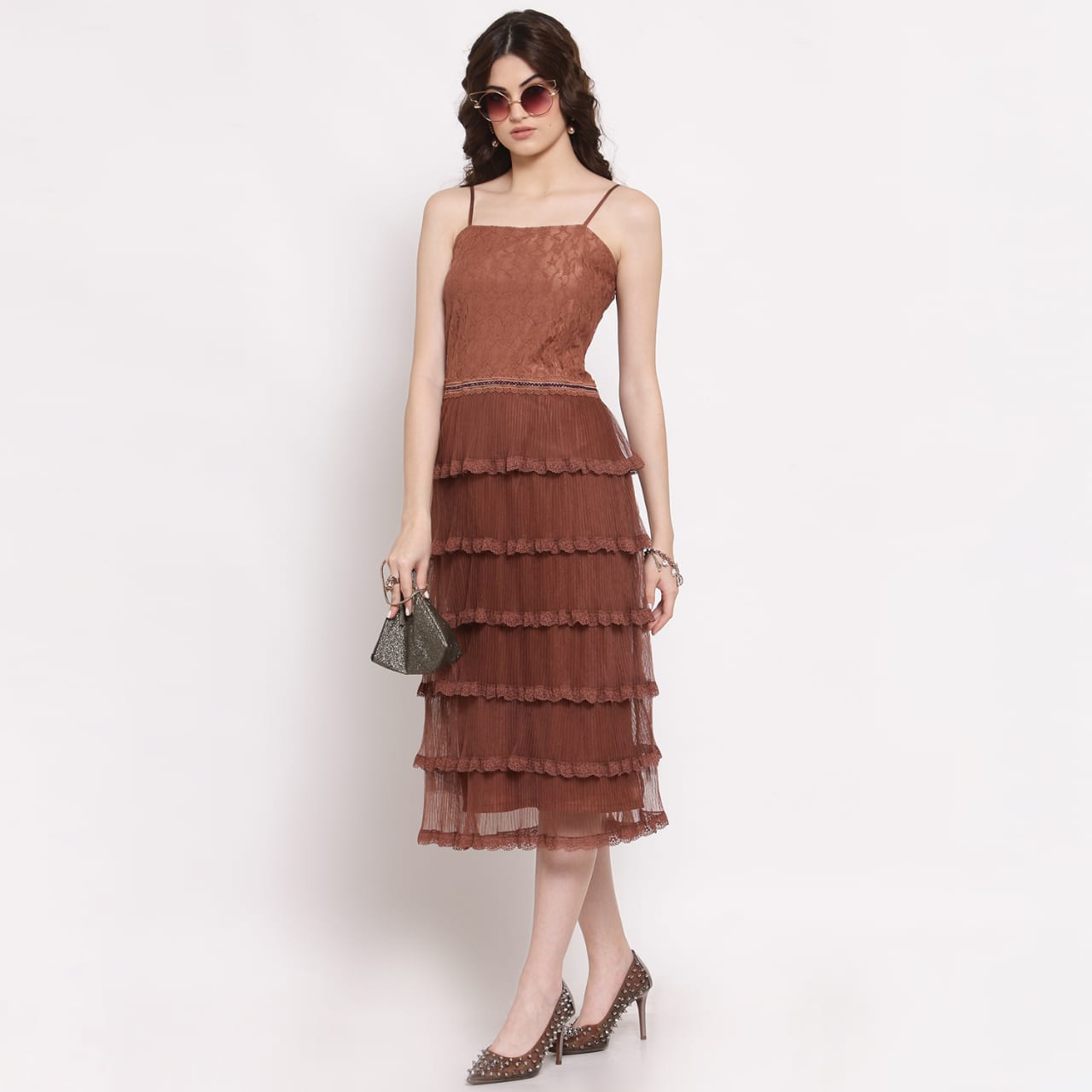 Buy Brown Net Frill Dresses for Women