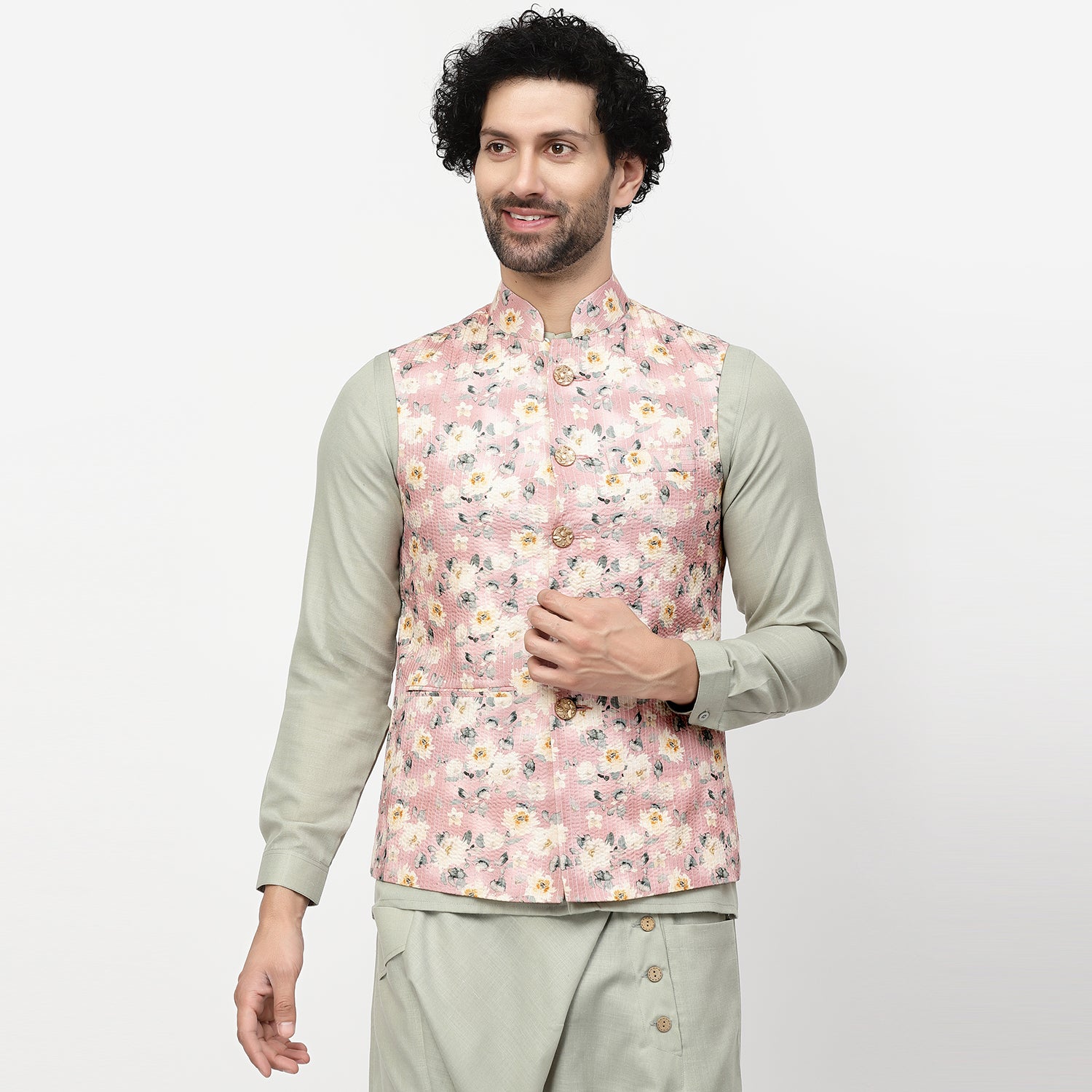 Floral Print Embroidered Jacket for Men