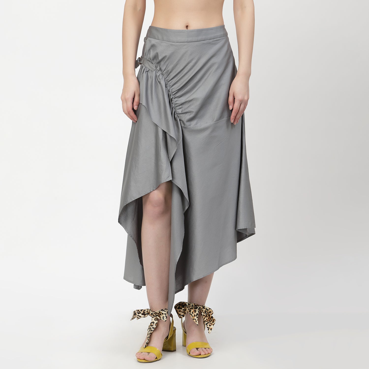 Grey Asymmetrical Skirt for Female-1