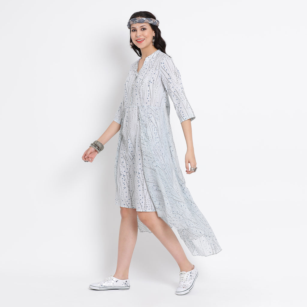 Sky Blue printed double layer dress