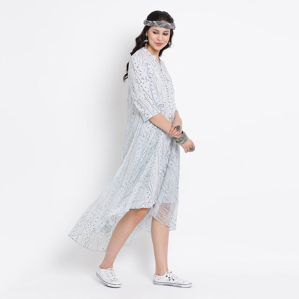 Sky Blue printed double layer dress