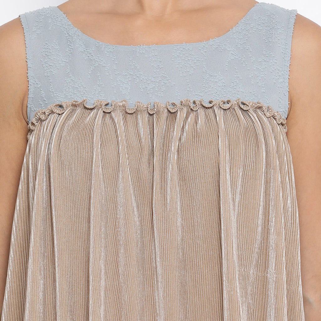 Beige Texture Sleeveless Top With Georgette