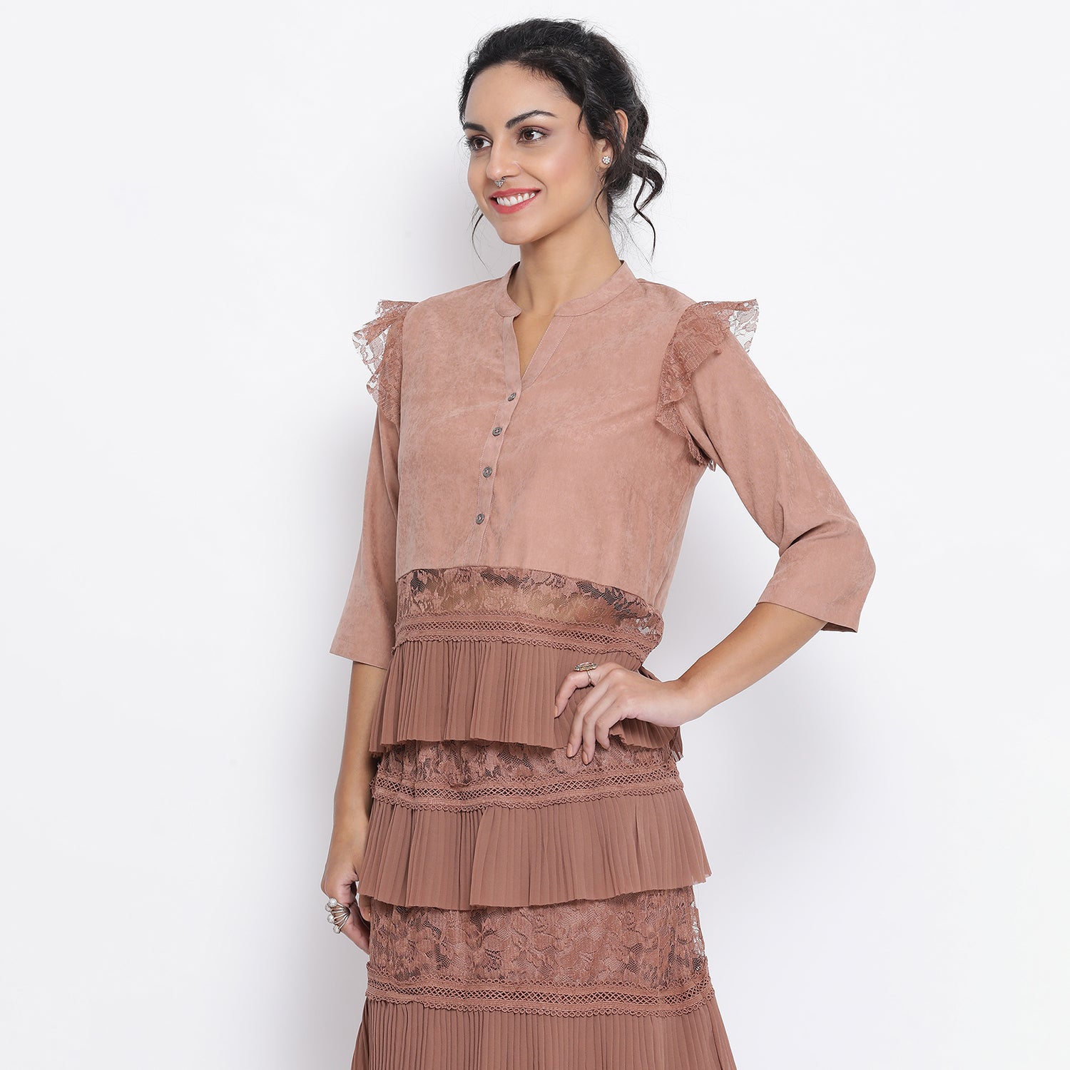 Rust Top With Net And Lace At Waist