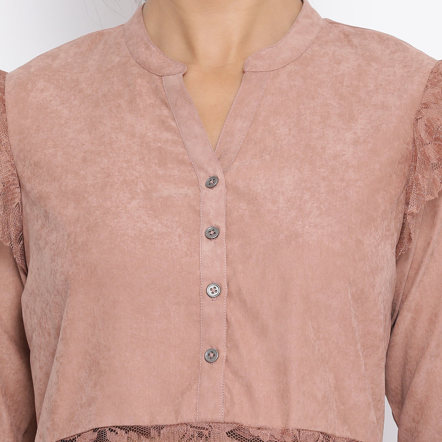 Rust Top With Net And Lace At Waist
