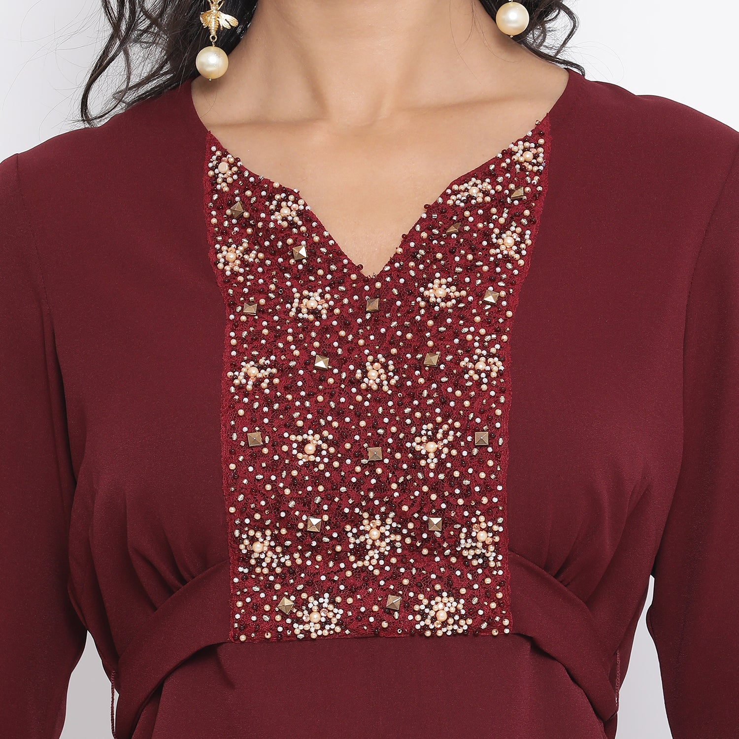Maroon Top With Emb At Yoke With Back Tie Knot