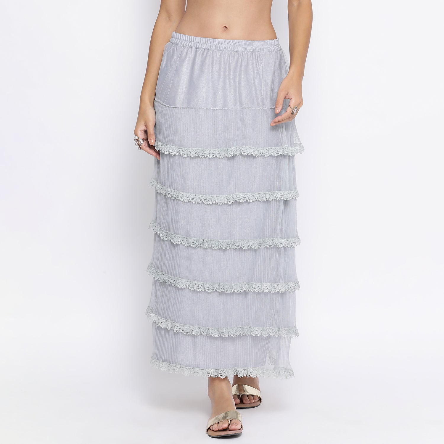 Light Blue Net Frill Skirt With Lace