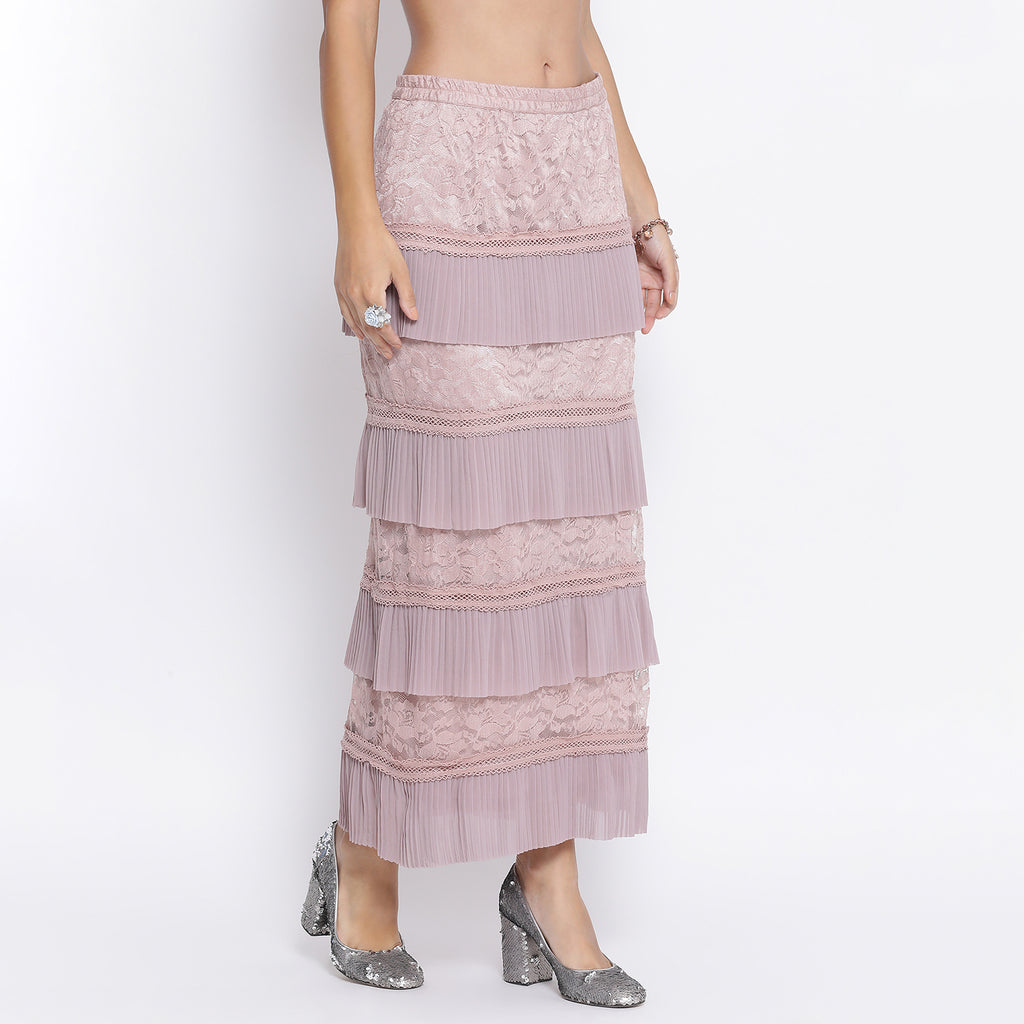 Rose pink net frill skirt with lace