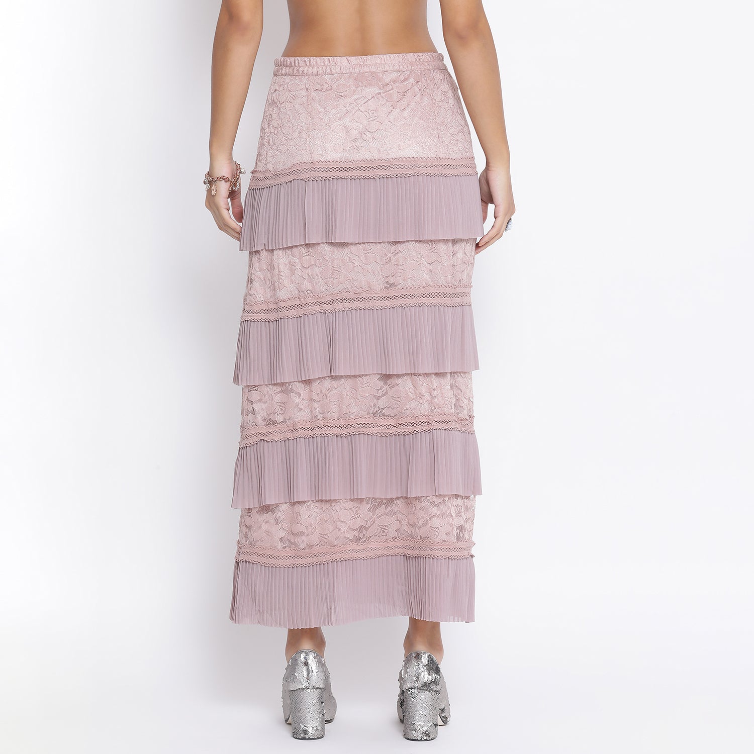 Rose Pink Net Frill Skirt With Lace