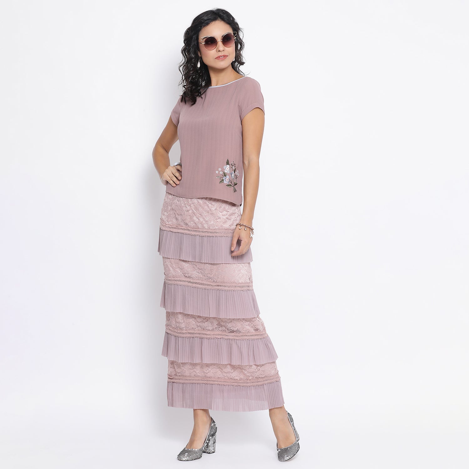 Rose Pink Net Frill Skirt With Lace