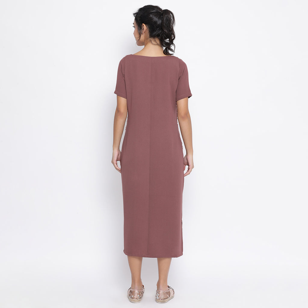 Rose wood double layer textured long dress